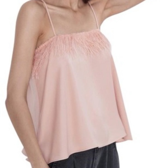 Zara Tops - Zara Baby Pink Feather Faux Silk Tank Top